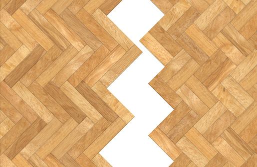 Two wooden herringbone parquet floors, isolated on white background, High resolution, photography.