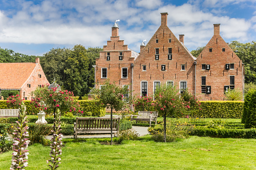 Flowers in front of the Menkemaborg castle in Groningen, Netherlands