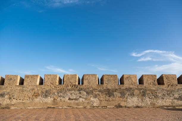 Battlements on the wall of a medieval fortification in Tunisia
