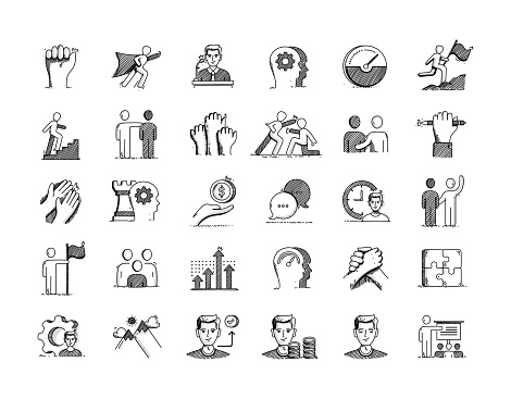 Business Motivations Hand Drawn Vector Doodle Line Icon Set