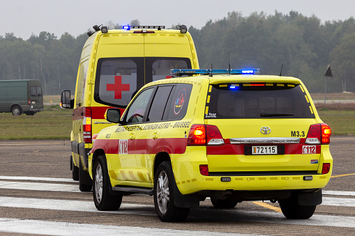 Belgian military ambulance at Kleine-Brogel Air Base. Belgium - September 13, 2014