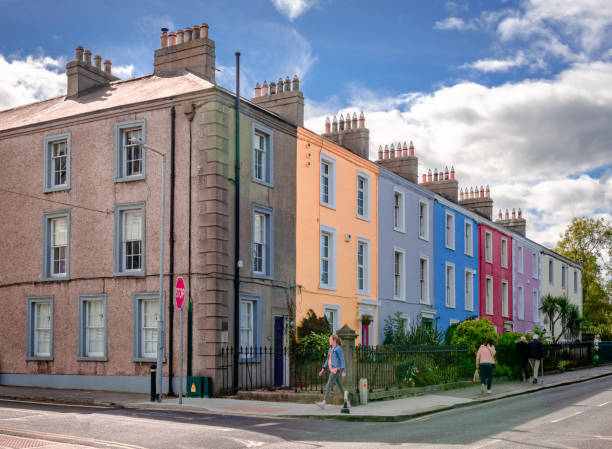 terraced houses on the corner of malahide rd and st margaret's rd. malhide, ireland - dublin ireland brick built structure building exterior imagens e fotografias de stock