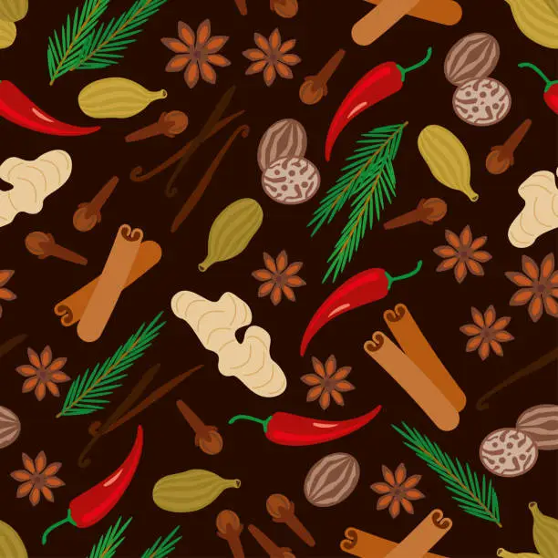 Vector illustration of Herbs and Spices Seamless Background Pattern