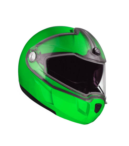 Motocicleta verde brillante aislado casco - foto de stock
