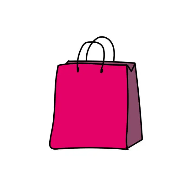 Vector illustration of A package with purchases from the store. The icon is a colored pink bag on a white background