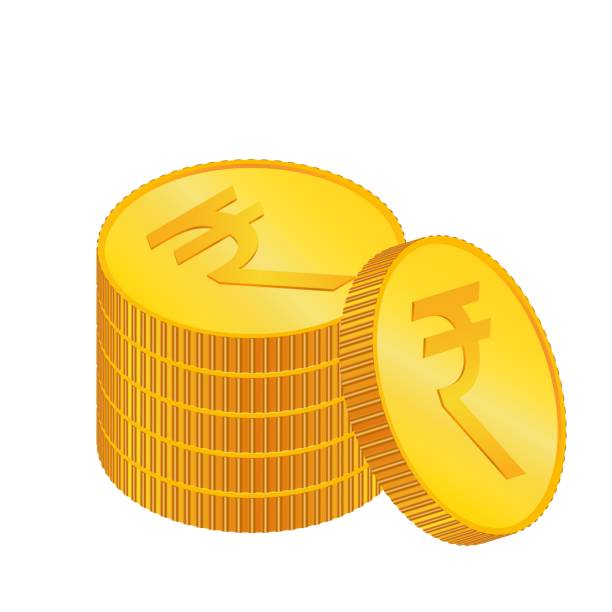 Rupee. 3D isometric Physical coin. Rupee. 3D isometric Physical coin. Currency. Golden coins with Rupee symbol isolated on white background. Vector illustration. INR rupee symbol stock illustrations