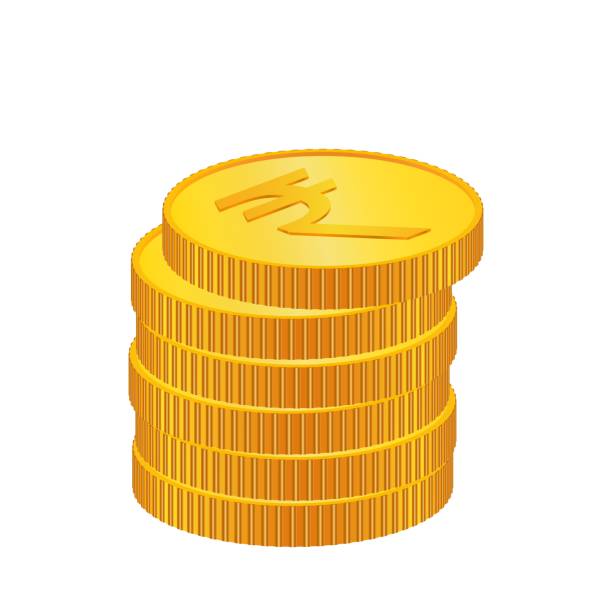 Rupee. 3D isometric Physical coin. Rupee. 3D isometric Physical coin. Currency. Golden coins with Rupee symbol isolated on white background. Vector illustration. INR rupee symbol stock illustrations
