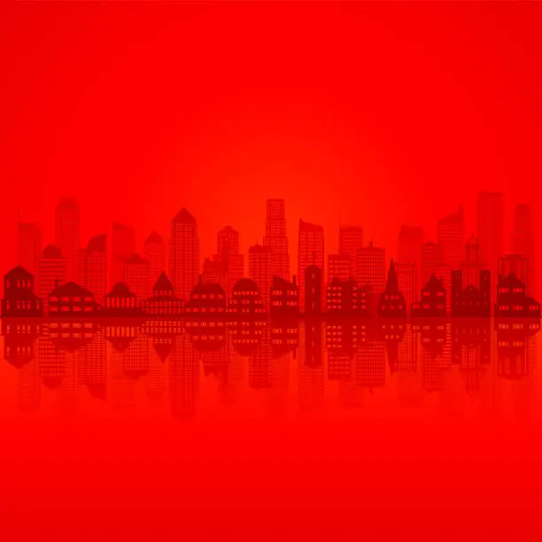 Vector illustration of Red City Background (All Buildings Are Complete and Moveable)