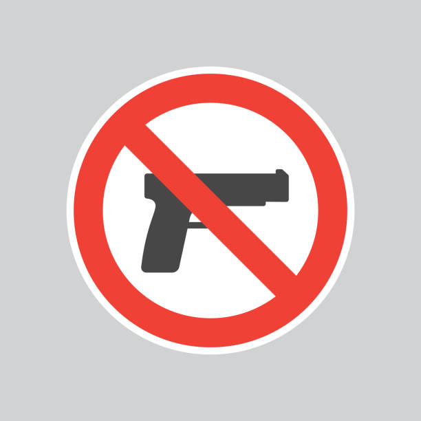 No weapons red prohibition sign No firearm or guns vector sticker gun free zone sign stock illustrations