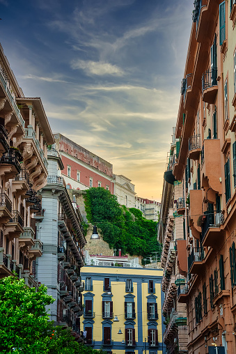Typical italian street in Naples town, Italy.