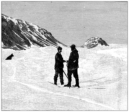 Antique illustration: Fridtjof Nansen North Pole Expedition, Nansen and Jackson handshake