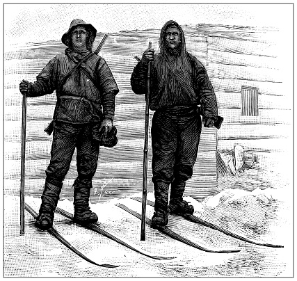 Antique illustration: Fridtjof Nansen North Pole Expedition, Nansen and Johansen in Cape Flora
