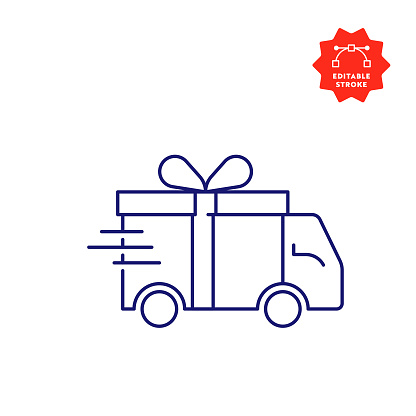 Gift Delivery Line Icon Design with Editable Stroke