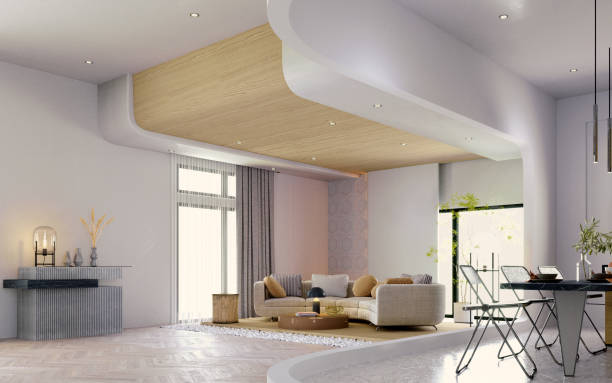 istock 3d rendering,3d illustration, Interior Scene and  Mockup,living and dining corner wall white. 1430327019