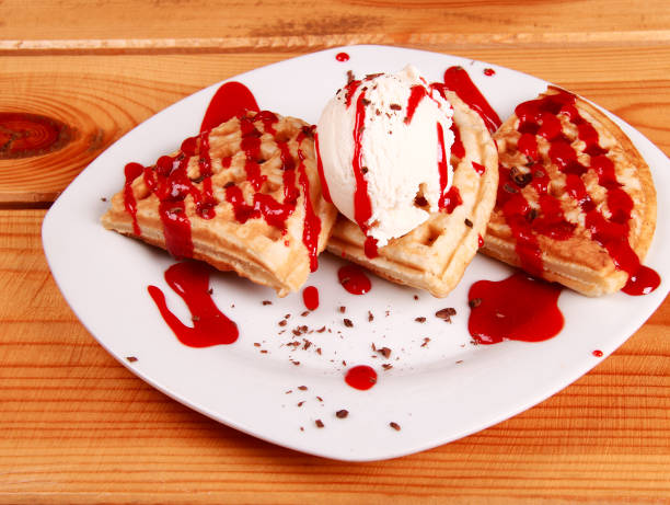 cakes with ice cream and creem close up