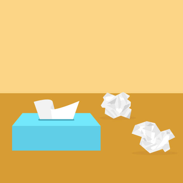 ilustrações de stock, clip art, desenhos animados e ícones de box of dry napkins with using napkins behind. seasonal flu and cold. vector illustration. - tissue box flu virus kleenex