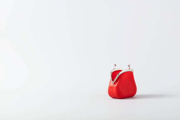 istock Open Red Coin Purse on blue background with copy space 1430336484