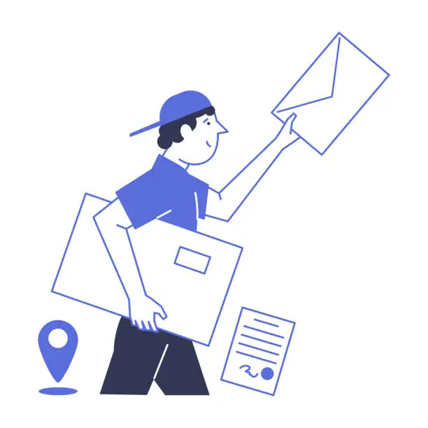 Vector illustration of Courier, messenger, postman. Vector character employee of the company.