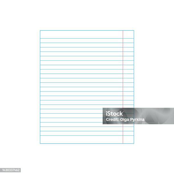 Realistic Vector Illustration Of Blank Sheet Of Lined Paper Stock