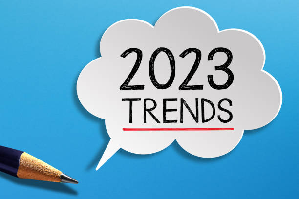istock 2023 Trends written on speech bubble with pencil on blue background 1430339736