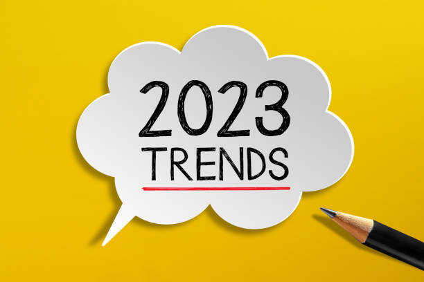 istock 2023 Trends written on speech bubble with pencil on yellow background 1430339737