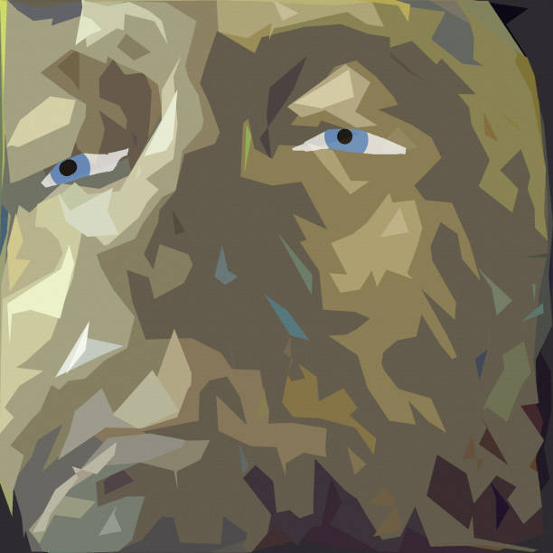 Abstract painting. Old man's face in muted green colors. 3D rendering