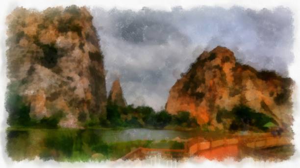 istock landscape of mountains and mountain ranges watercolor style illustration impressionist painting. 1430341801