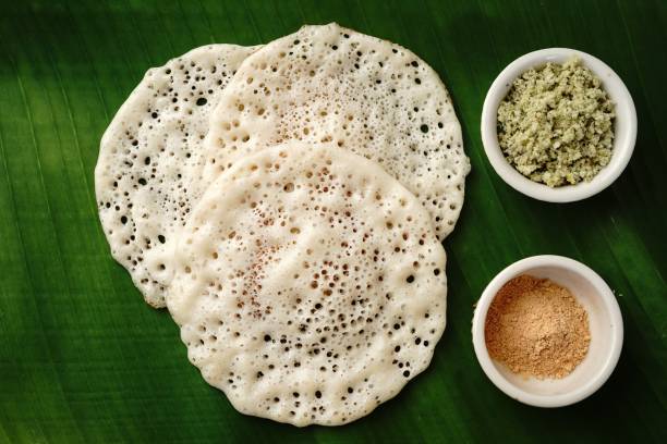 South Indian Breakfast dosa Indian breakfast Dosa with chutney served in banana leaf thosai stock pictures, royalty-free photos & images