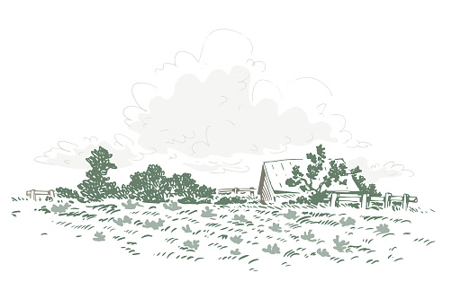 This is a digital sketch of a vegetable garden in autumn