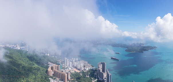 beautiful aerial view of the Pok Fu Lam and Lamma Island, south of Hong Kong, daytime summer