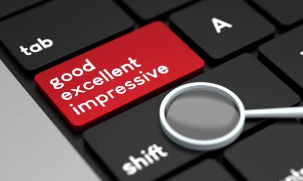 istock Close-Up Laptop Keyboard With Customer satisfaction Button and magnifying glass 1430345828