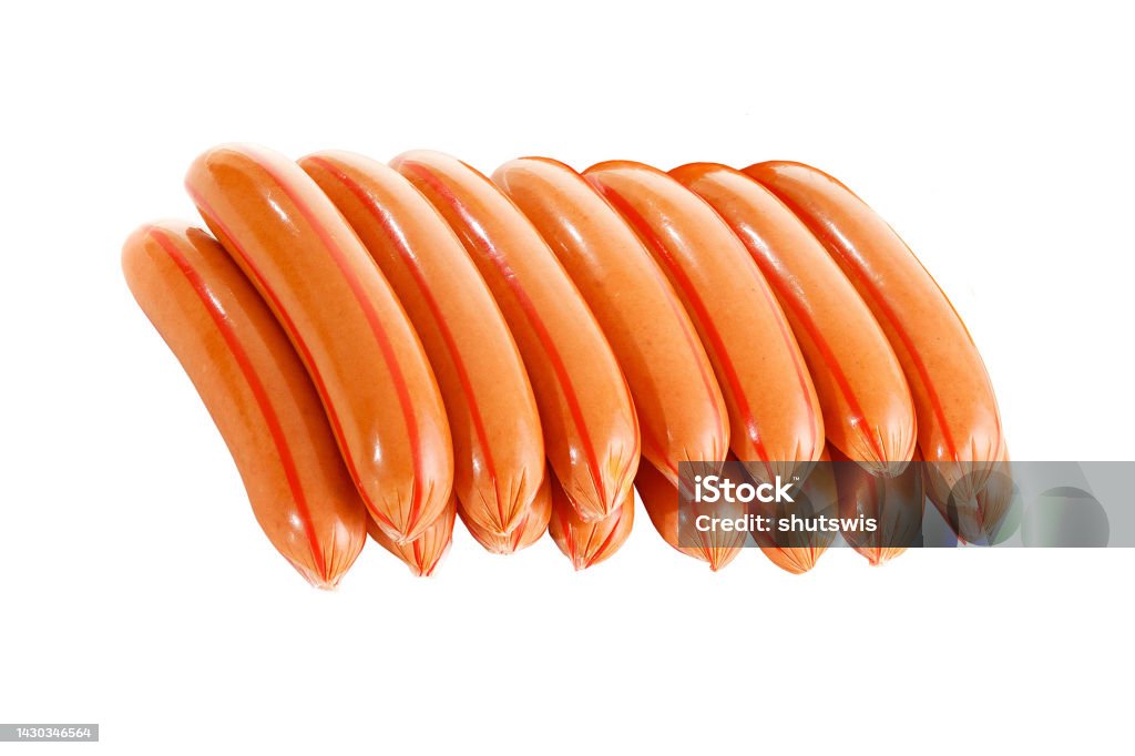 Bunch of Sausage Bunch of Sausage isolated on white background Appetizer Stock Photo