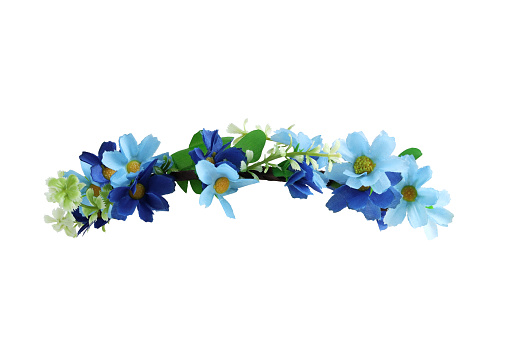 Small Blue Flower Crown Front View isolated on white background with clipping paths