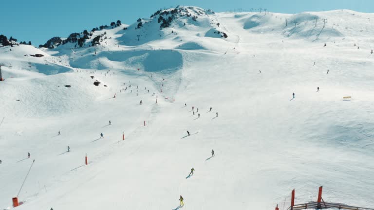 Aerial shot of skiers