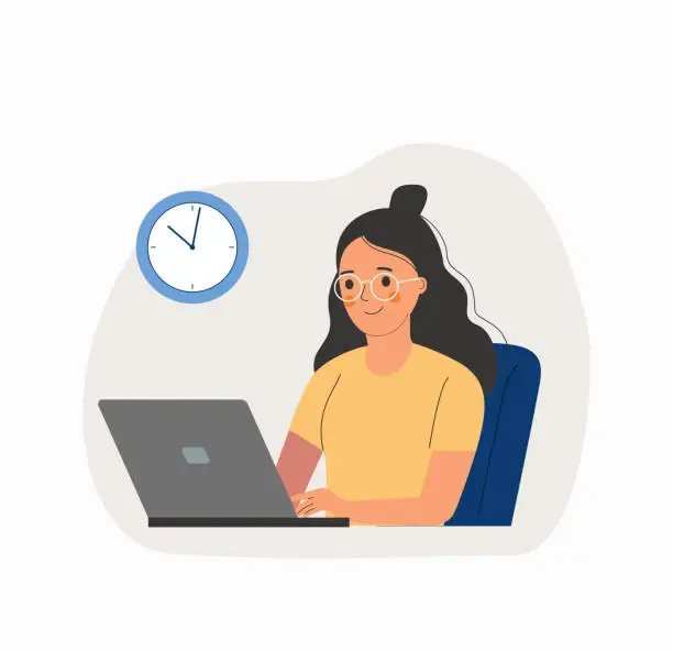 Vector illustration of Young woman working at her office.