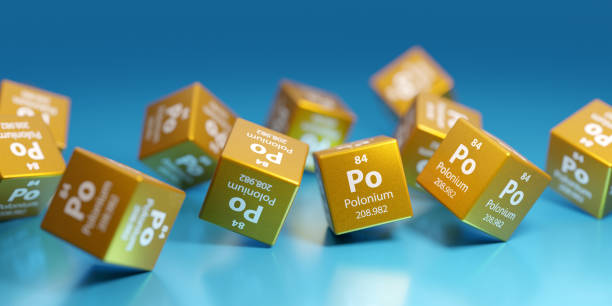 istock Polonium, (Po), unstable radioactive element. Used as alpha emitter in medicine and textile industry and film production. Promotional education periodic element 3D render. 1430355564