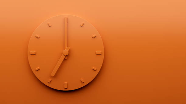 istock Minimal Orange clock Seven 7 o'clock abstract Minimalist wall clock 3d Illustration 1430356090