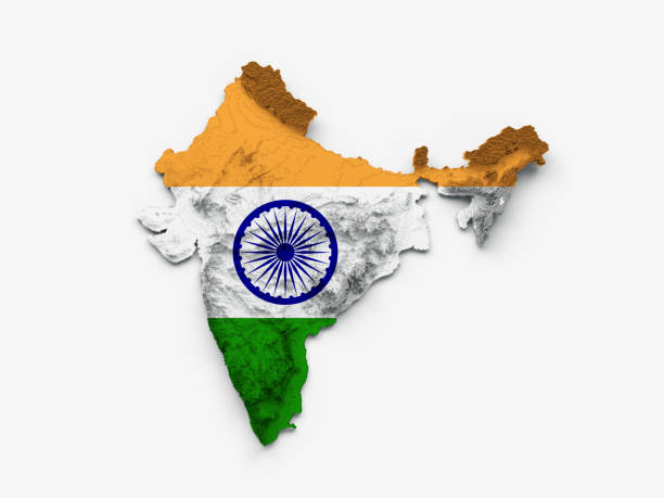 India Map Flag Shaded relief Color Height map on white Background 3d illustration \nSource Map Data: tangrams.github.io/heightmapper/,\nSoftware Cinema 4d