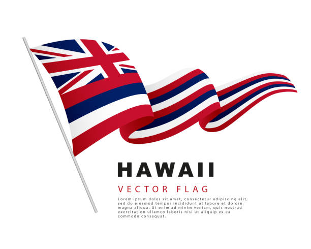 die flagge von hawaii hängt an einem fahnenmast und flattert im wind. vektorillustration isoliert auf weißem hintergrund. - hawaii inselgruppe stock-grafiken, -clipart, -cartoons und -symbole