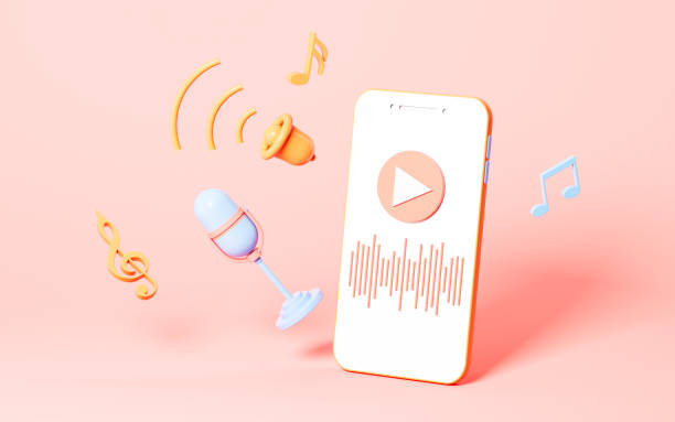 istock Cartoon style mobile phone live streaming and microphone , 3d rendering. 1430357713