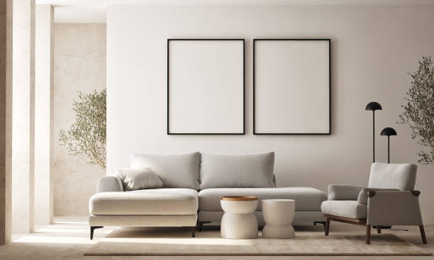 istock mock up poster frame in modern interior background, living room, Scandinavian style, 3D render, 3D illustration 1430358176