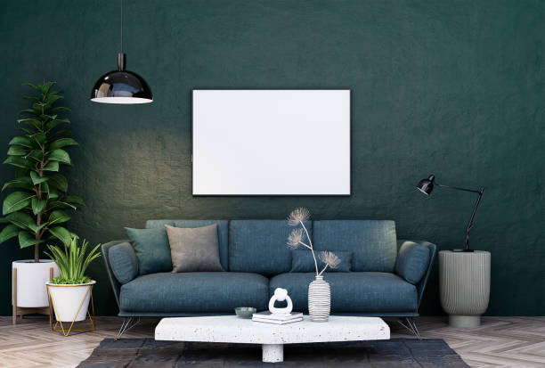 Mock up poster frame in modern interior fully furnished rooms