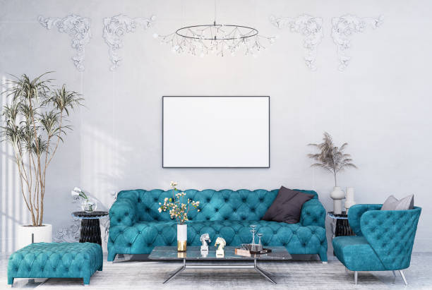 Mock up poster frame in modern interior fully furnished rooms