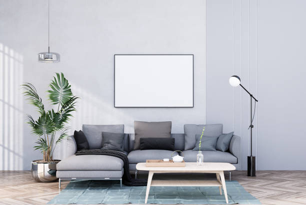 Mock up poster frame in modern interior fully furnished rooms