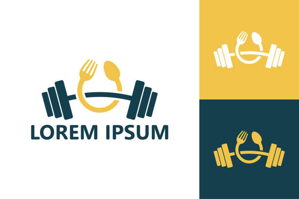 Gym food logo template design vector Gym food logo template design vector barbell stock illustrations