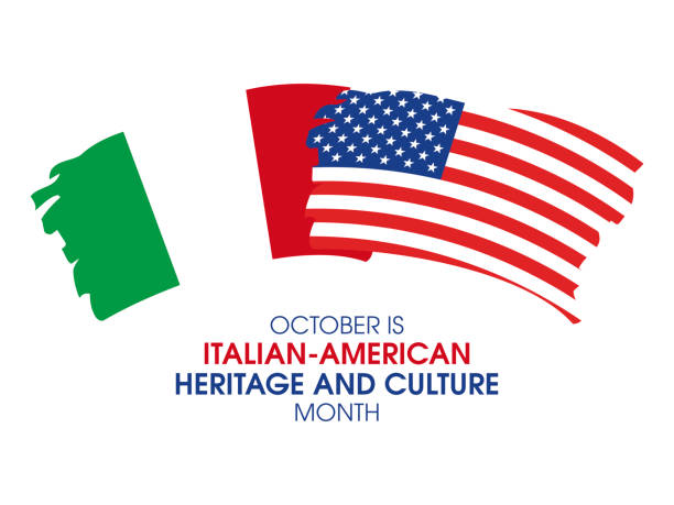 October is Italian-American Heritage and Culture Month vector Abstract grunge paintbrush Italian and American Flag icon vector isolated on a white background. Important day italy flag drawing stock illustrations