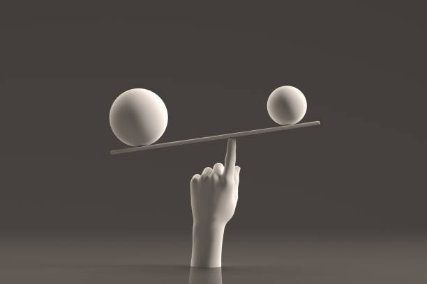 Balance board with human hand, teamwork, minimal concept, business background 3d render, balance board with human hand, teamwork, minimal concept, business background. bridge hand stock pictures, royalty-free photos & images