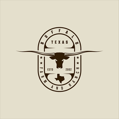 longhorn texas  vector vintage illustration template icon graphic design. head of cow or buffalo sign or symbol for animal wildlife or ranch business with retro badge typography style