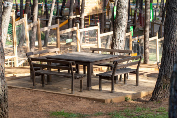 istock Seating area in green park area. Seating area made for large group 1430365636