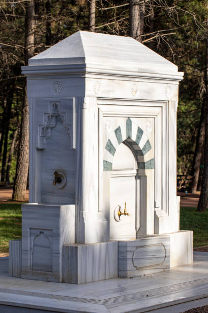 Ottoman architecture water fountain. white marble fountain